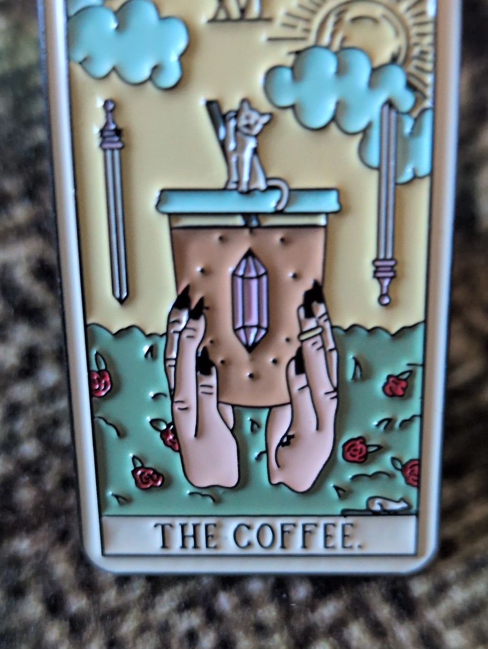 The Coffee Enamel Art Pin - Tarot Parody Green & Tan Decorative Home Art